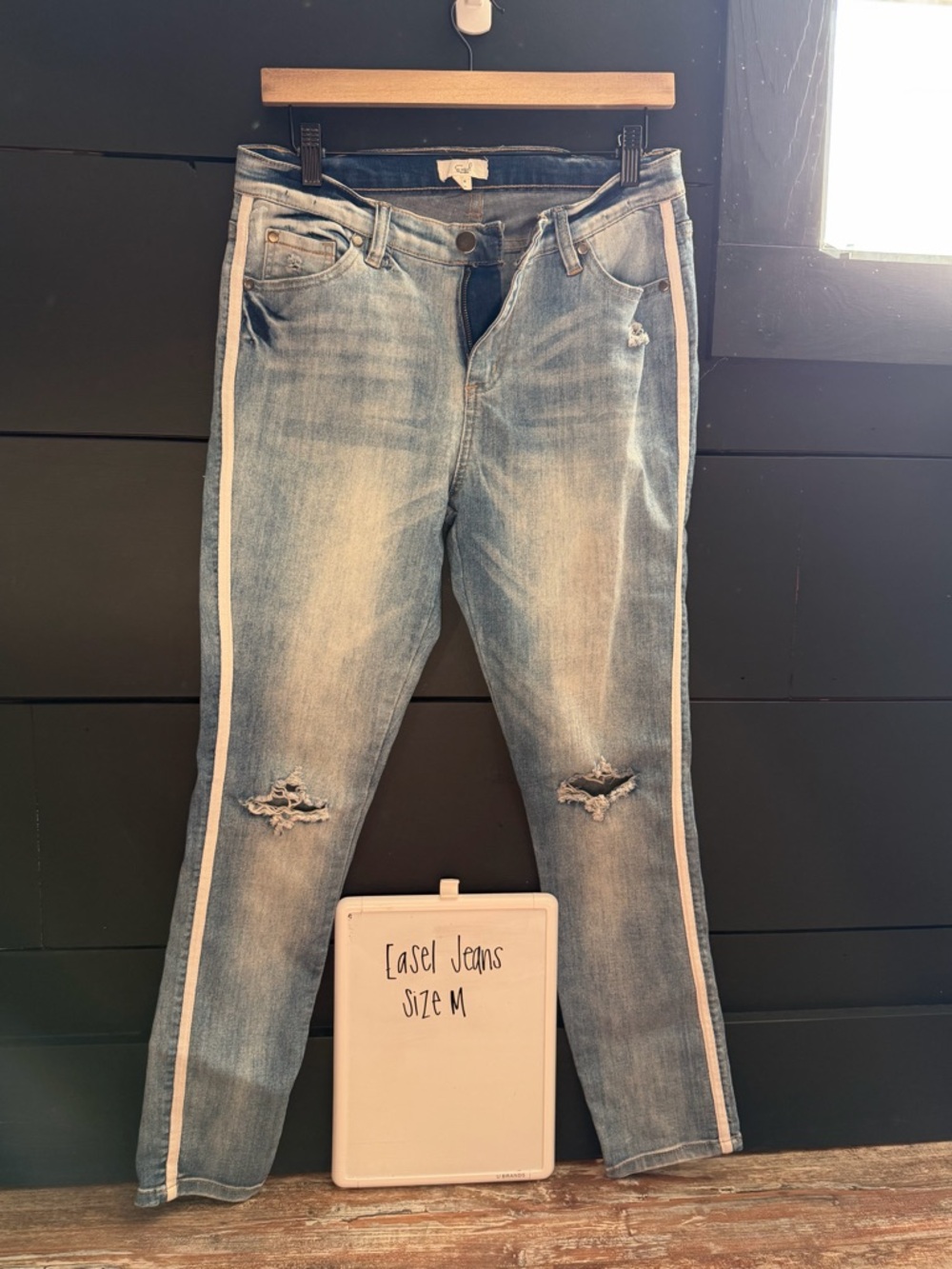 easel Light Wash Skinny Jeans with White Side Stripes
